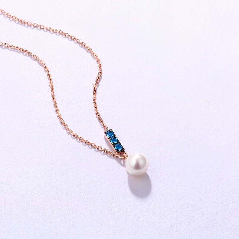 Ladies London Crystal Pearl Necklace with 14k Rose Gold
